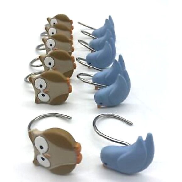 Set Of 12 Owl & Bird Shower Curtain Hooks Bathroom Decor - Picture 5 of 11